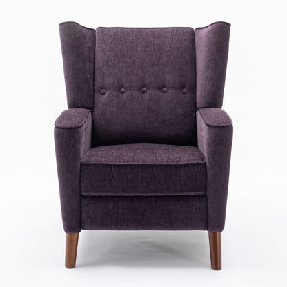 Mid Century Chenille Wingback Recliner Chair, Button Tufted Design Pushback Recliner Chair with Armrest and Solid Wood Legs, for Bedroom Living Room, Purple