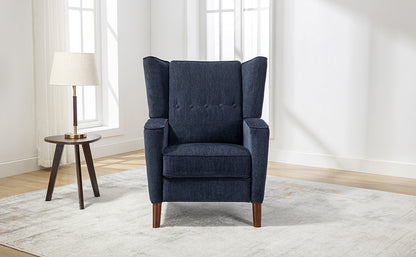 Mid Century Chenille Wingback Recliner Chair, Button Tufted Design Pushback Recliner Chair with Armrest and Solid Wood Legs, for Bedroom Living Room, Navy Blue