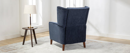 Mid Century Chenille Wingback Recliner Chair, Button Tufted Design Pushback Recliner Chair with Armrest and Solid Wood Legs, for Bedroom Living Room, Navy Blue