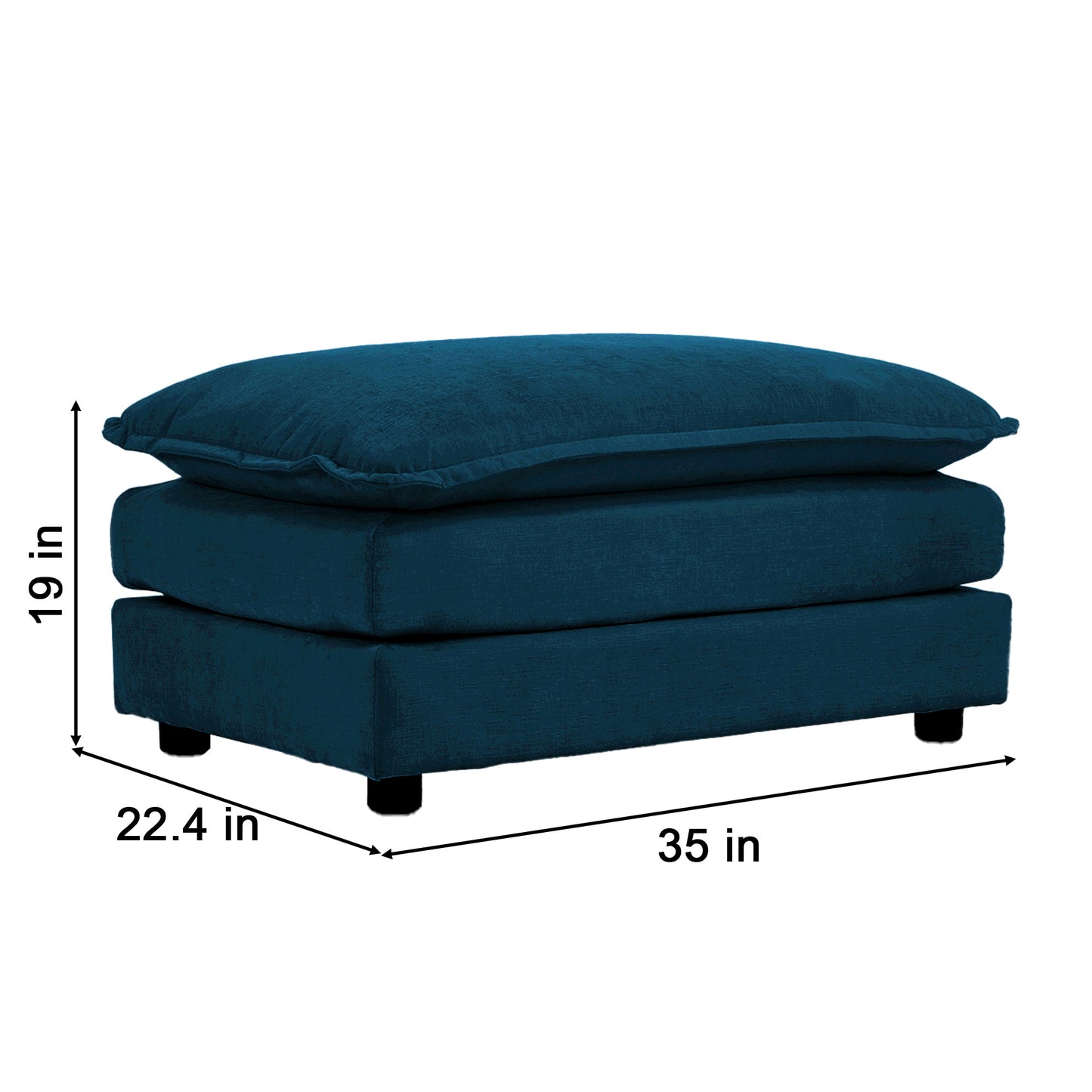 4 - Piece Upholstered Sectional Sofa, 1 - Piece of 2 Seater Sofa and 2- Piece of Ottomans, 2 Seater Loveseat Lounge with Ottomans, Blue Chenille