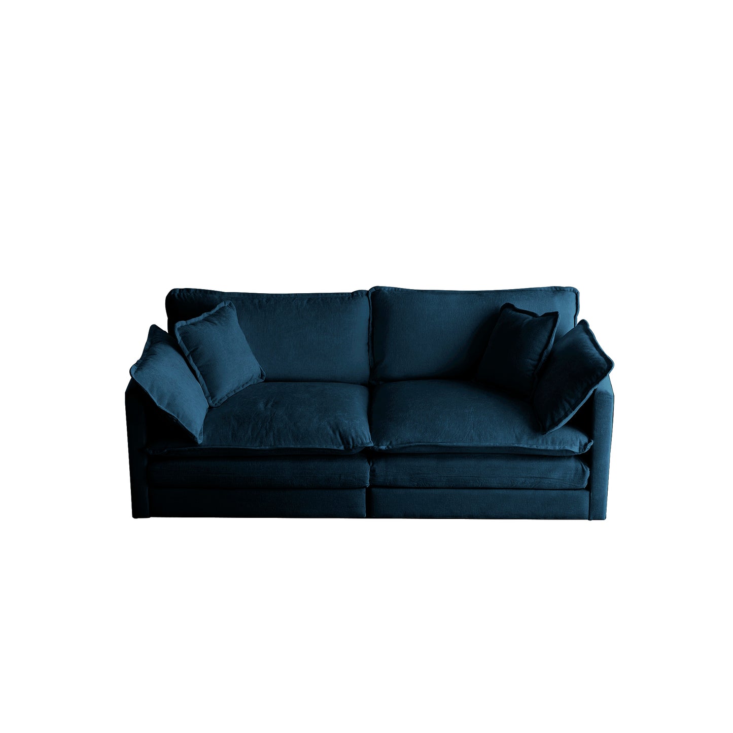 4 - Piece Upholstered Sectional Sofa, 1 - Piece of 2 Seater Sofa and 2- Piece of Ottomans, 2 Seater Loveseat Lounge with Ottomans, Blue Chenille