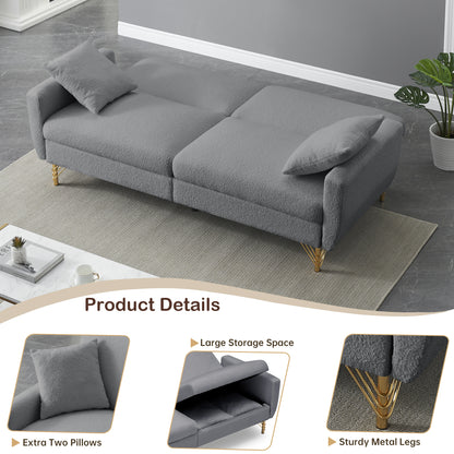 74.41 Inch Teddy Velvet sofa bed with Separate adjustment backrest and Storage Function