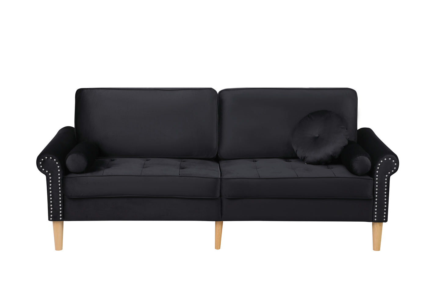 Living Room Sofa,3-Seater Sofa, with Copper Nail on Arms,Three Pillow,Black