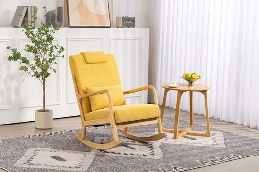 Rocking Chair Upholstered Fabric Rocking Armchair Indoor with High Backrest Glider Chairs and Lumbar Pillow for Living Room