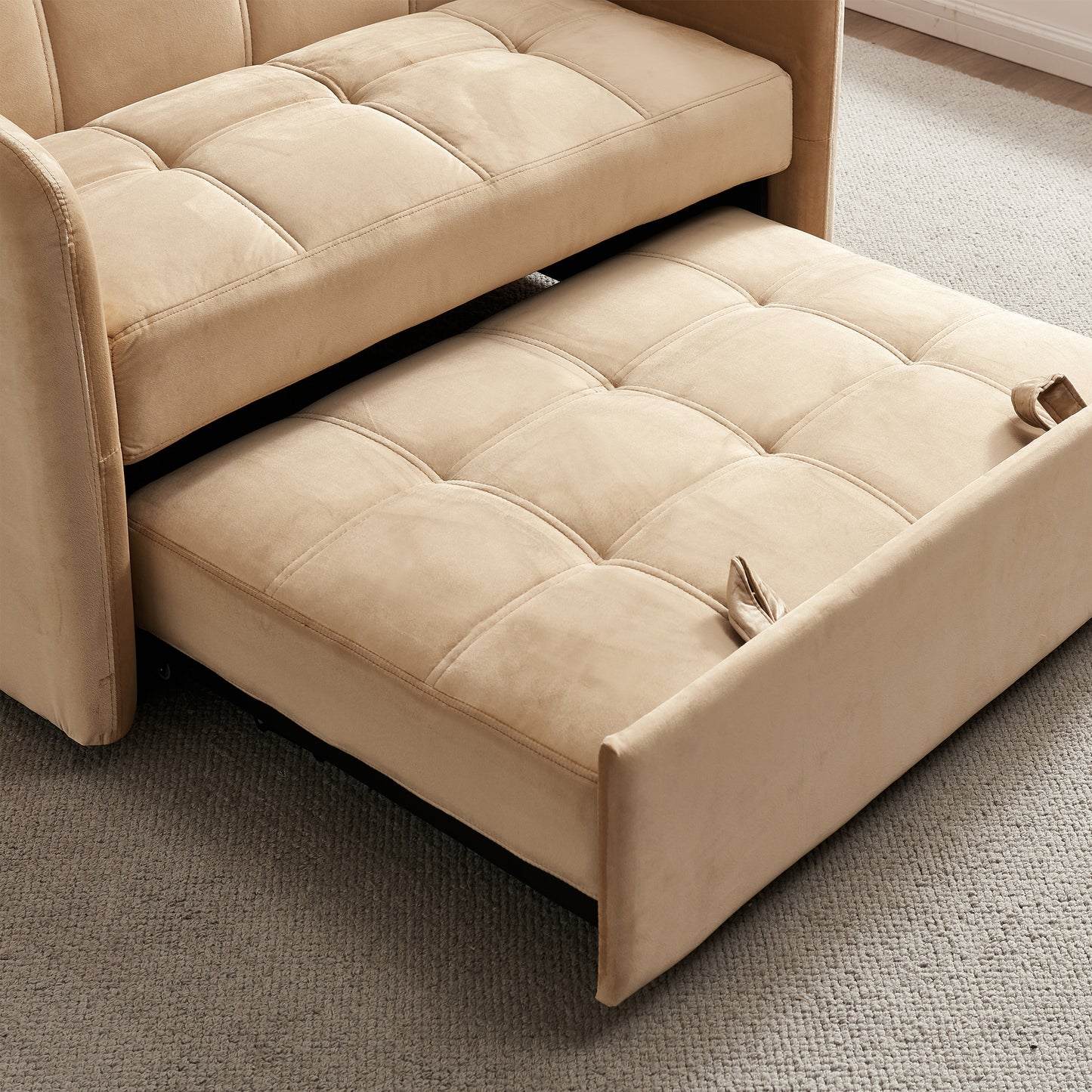 55.5"Twins Pull Out Sofa Bed Khaki Velvet