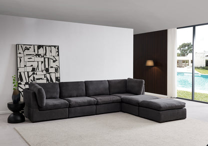 Modular Sofa with Ottoman,Filled with Down,Soft Linen Fabric,Dark Grey