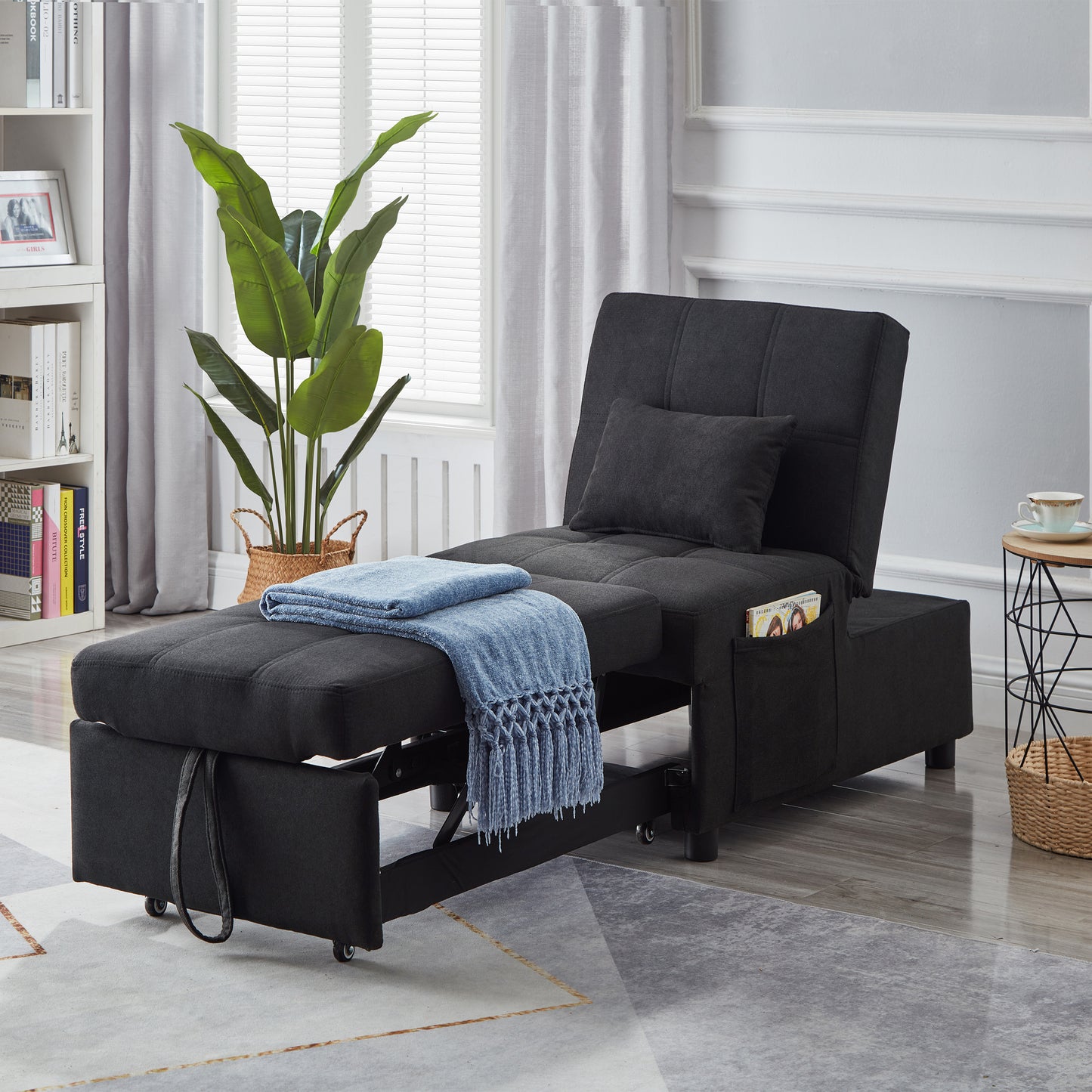 Living Room Bed Room Furniture with Black Linen Fabric Recliner Chair Bed