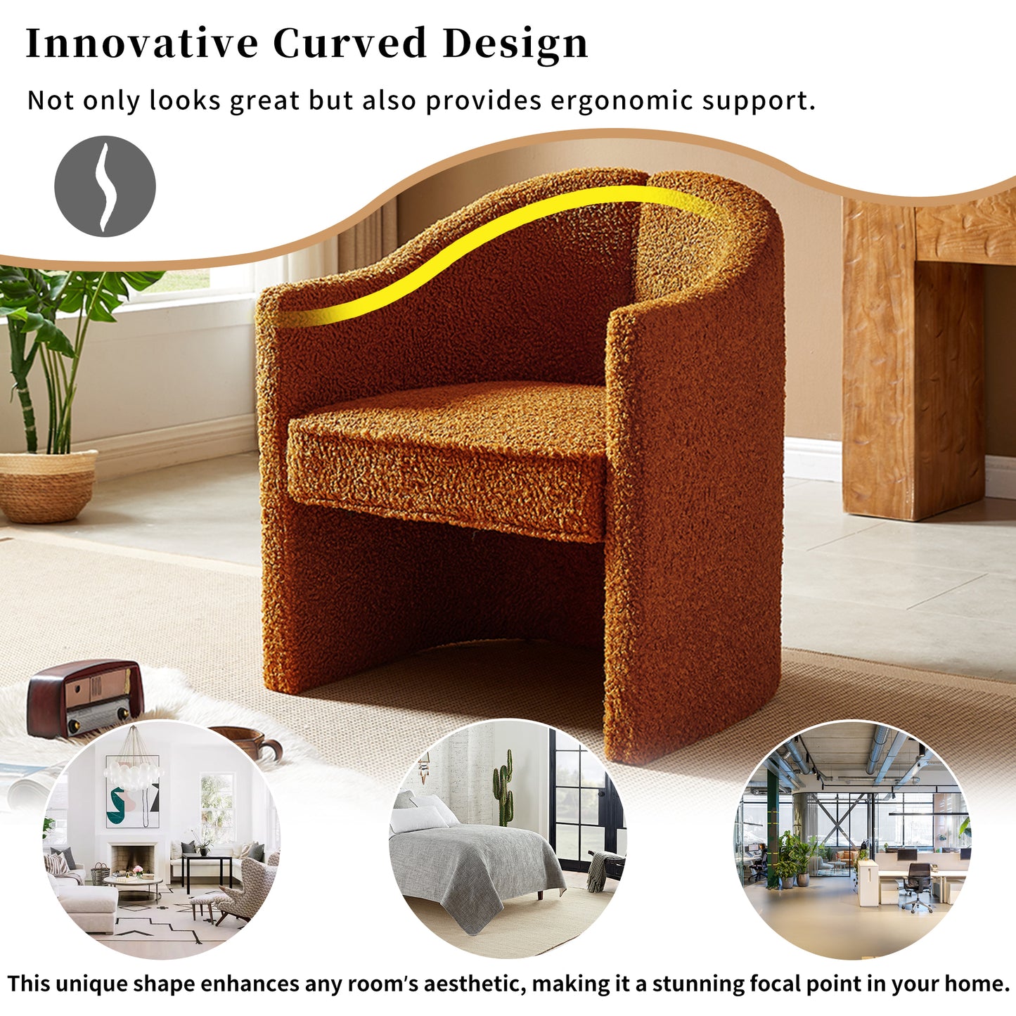 Stylish Curved Design, Comforting Embrace, Versatile Aesthetic, Dual Purpose Decorative Accent Chair, for Living room,Bedroom and study