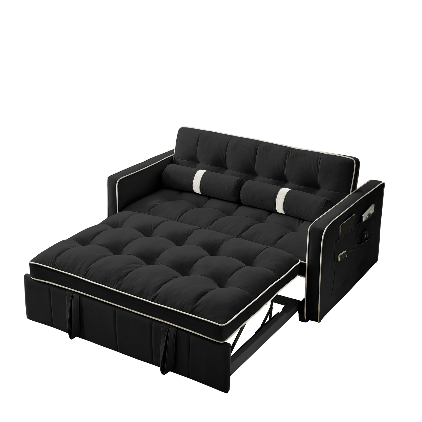 Modern 55.5" Pull Out Sleep Sofa Bed 2 Seater Loveseats Sofa Couch with side pockets, Adjsutable Backrest and Lumbar Pillows for Apartment Office Living Room