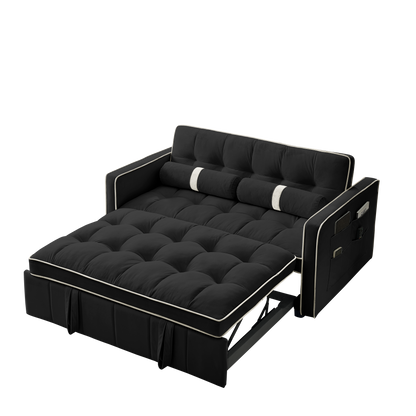 Modern 55.5" Pull Out Sleep Sofa Bed 2 Seater Loveseats Sofa Couch with side pockets, Adjsutable Backrest and Lumbar Pillows for Apartment Office Living Room