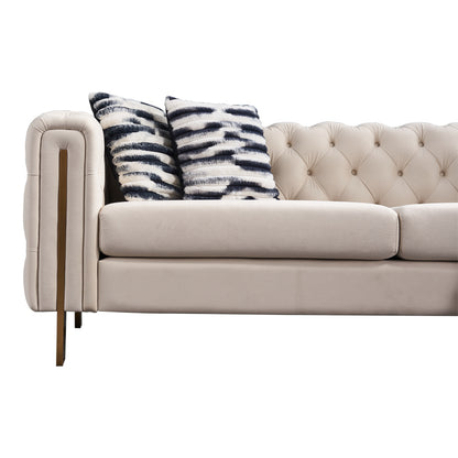 Modern Tufted Velvet Living Room Sofa, 84.25''W Couch,Cream