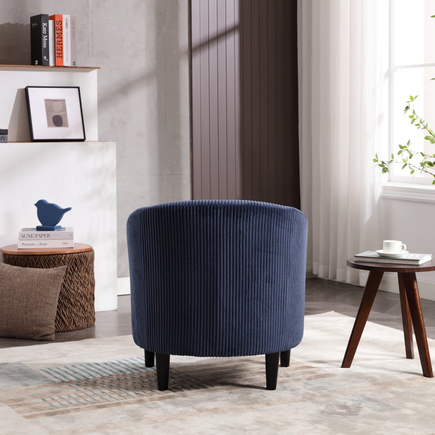 Living Room Accent Barrel Chair, Century Modern Style Decorative Chair, Armchair for Living Room with Thick Cushions and Pillows, Comfy Single Sofa Chair, Chair with Wooden Legs,Blue