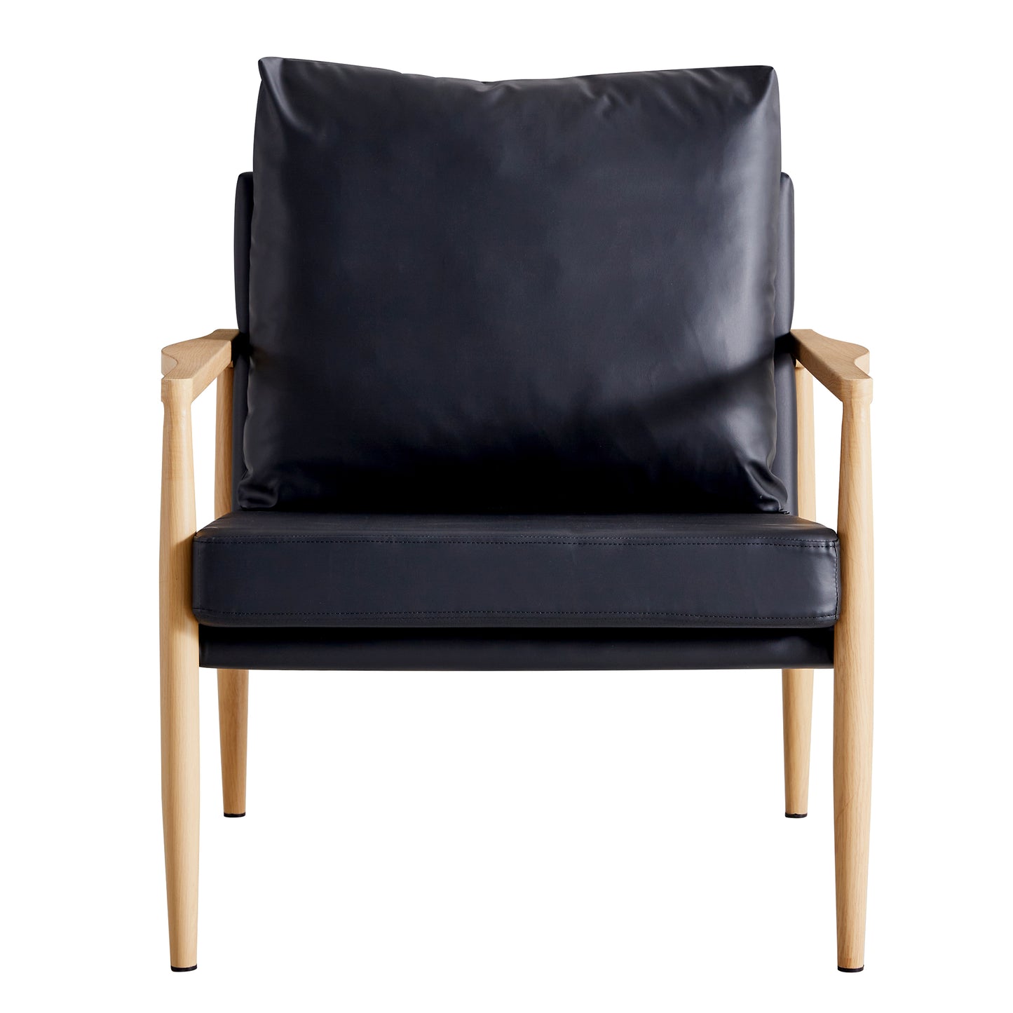 Sofa Chair.Black PU Leather Accent Arm Chair Mid Century Modern Upholstered Armchair with Imitation solid wood color Metal Frame Padded Backrest and Seat Cushion Sofa Chairs for Living Room SF-010