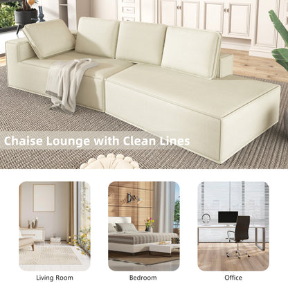 125" Stylish Chaise Lounge Modern Indoor Lounge Sofa Sleeper Sofa with Clean Lines for Living Room, Beige