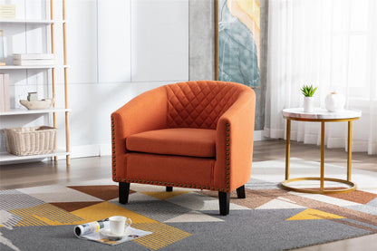 Barrel Chairs with Soft Padded Armrest, Club Chairs with nailheads and solid wood legs for Living Room Bedroom Waiting Room (Orange Linen)