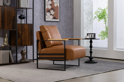 Leather Accent Chair Guest Chair for Living Room, Mid Century Armchair for Bedroom (Brown Leather)