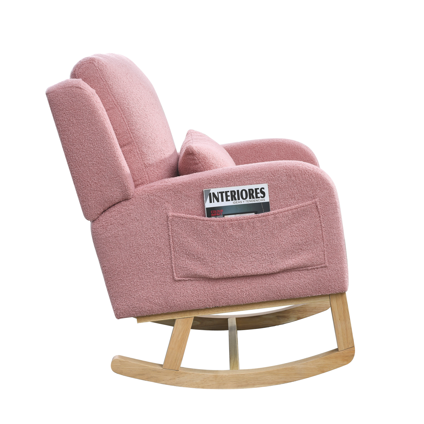 27.5 "W Modern Accent High Back Living Room Casual Armchair Rocker with One Lumbar Pillow, Two Side Pockets,Teddy.