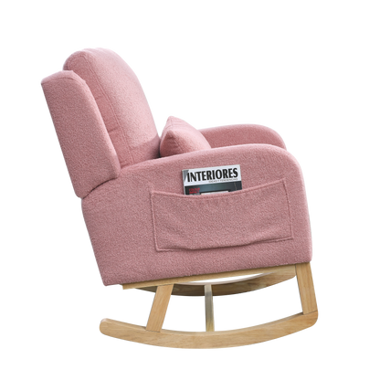 27.5 "W Modern Accent High Back Living Room Casual Armchair Rocker with One Lumbar Pillow, Two Side Pockets,Teddy.