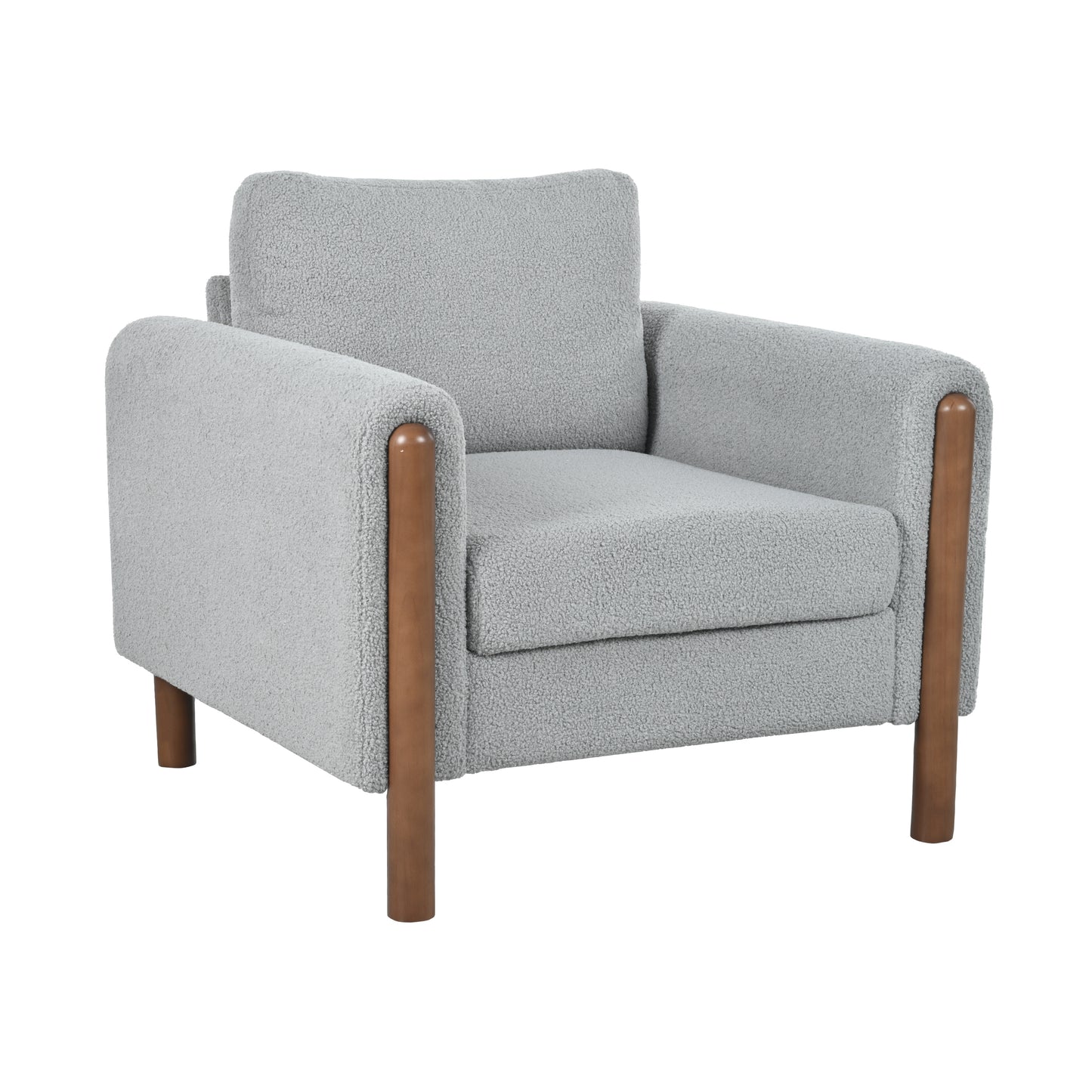 Oversized Accent Chair, Upholstered Living Room Chairs Single Sofa Chair with Walnut Legs, Curved handrail, Grey