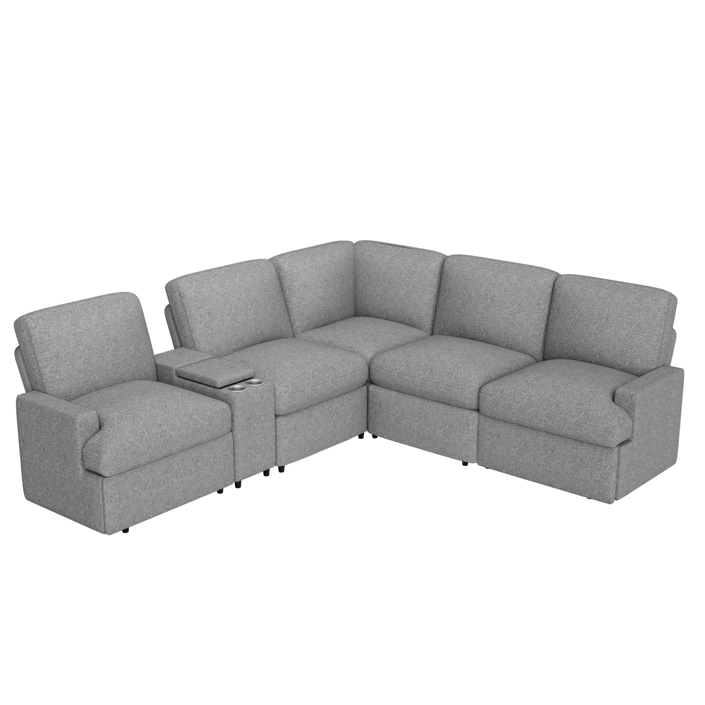 104'' Power Recliner Corner Sofa Home Theater Reclining Sofa Sectional Couches with Storage Box, Cup Holders, USB Ports and Power Socket for Living Room, Grey