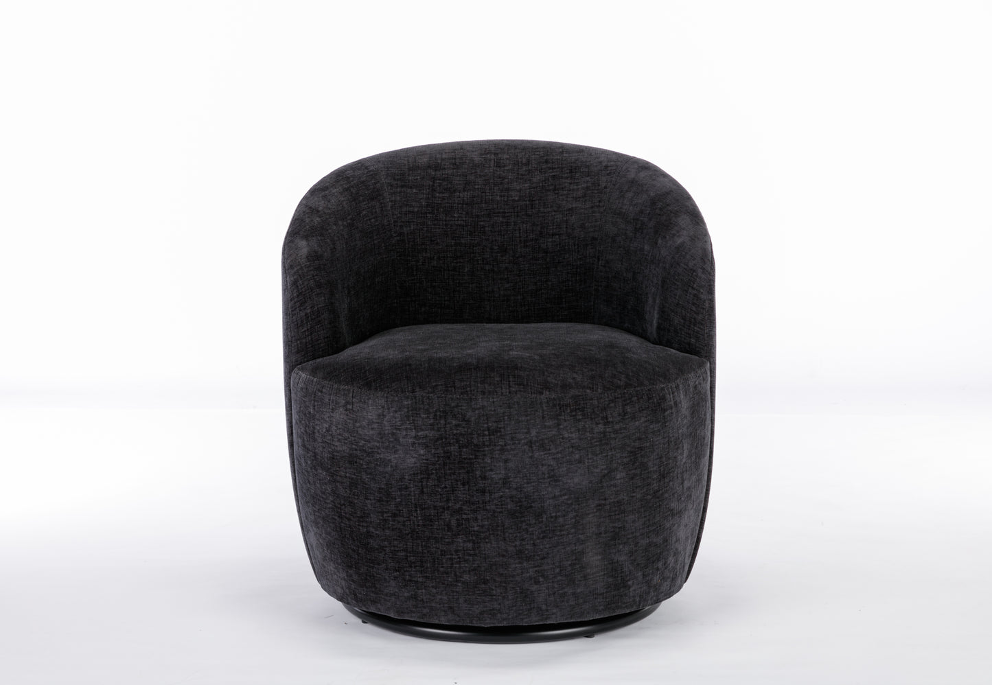 Fabric Swivel Accent Armchair Barrel Chair With Black Powder Coating Metal Ring,Black