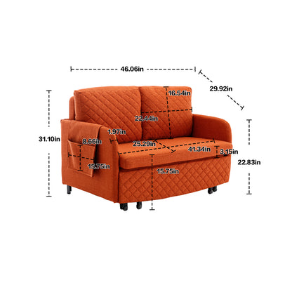 Convertible Sleeper Sofa Bed, Modern Velvet Loveseat Couch with Pull Out Bed, Small Love Seat Futon Sofa Bed with Headboard, 2 Pillows & Side Pockets for Living Room