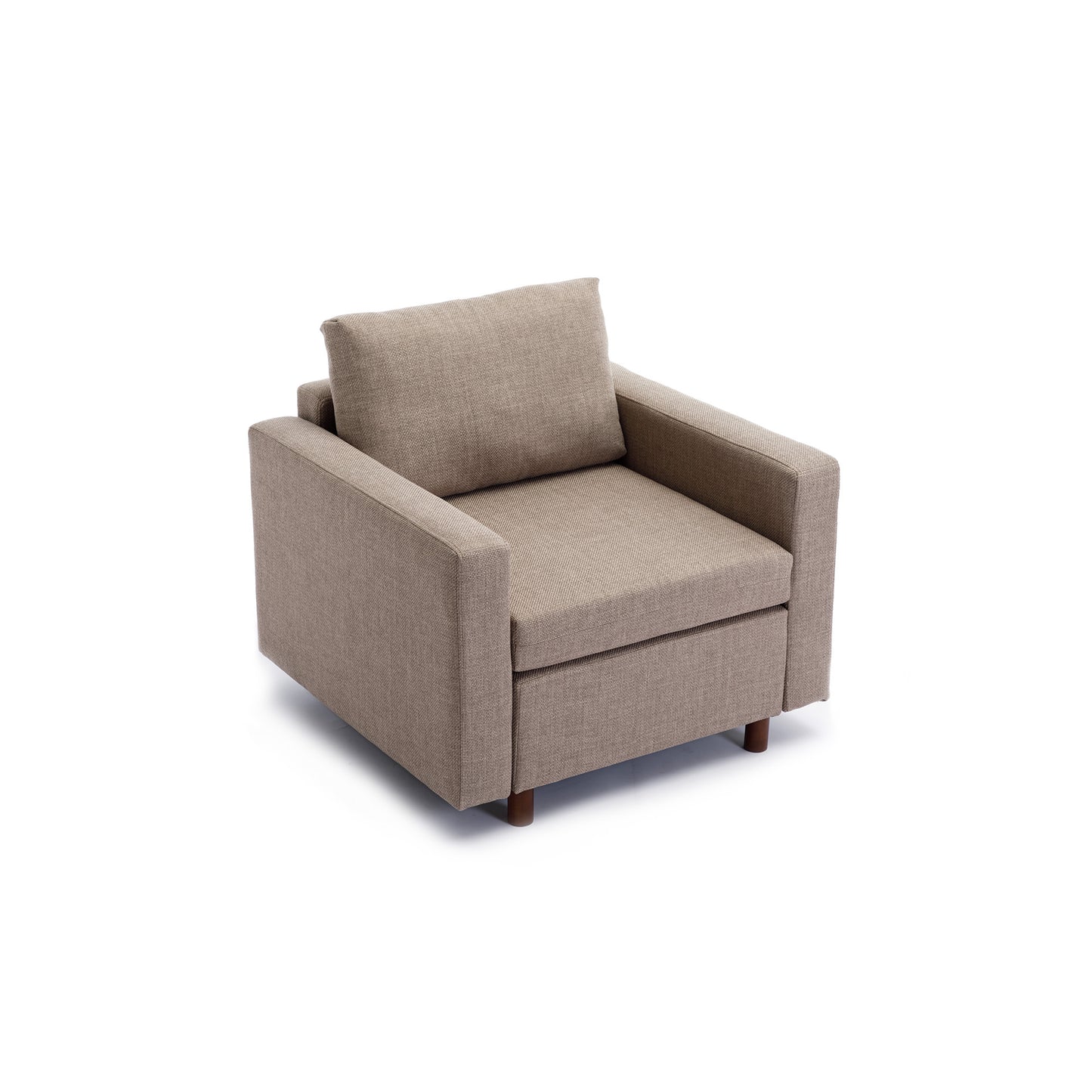 Single Seat Module Sofa Sectional Couch With Armrest With 1 Ottoman,Cushion Covers Non-removable and Non-Washable,Brown