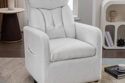 022-Teddy Fabric Swivel Rocking Chair Gilder Chair With Pocket,White