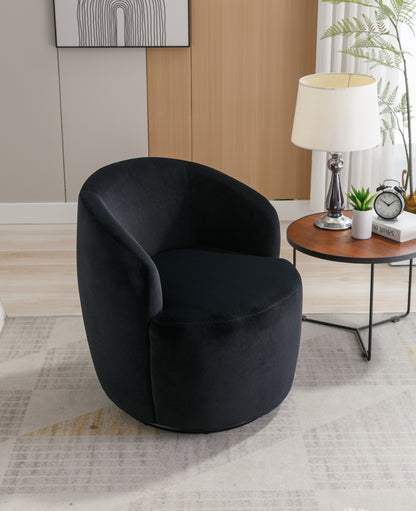 Velvet Fabric Swivel Accent Armchair Barrel Chair With Black Powder Coating Metal Ring,Black