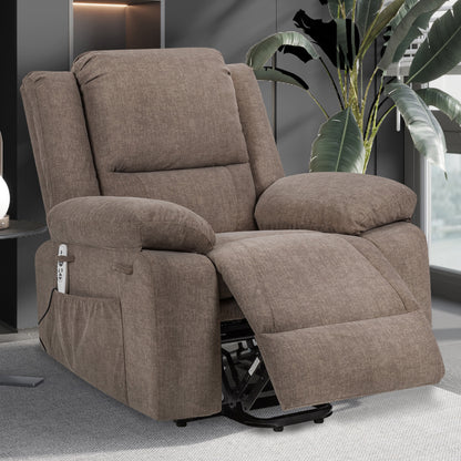 Electric Power Recliner Chair With Massage For Elderly,Remote Control Multi-function Lifting, Timing, Cushion Heating Chair With Side Pocket Brown