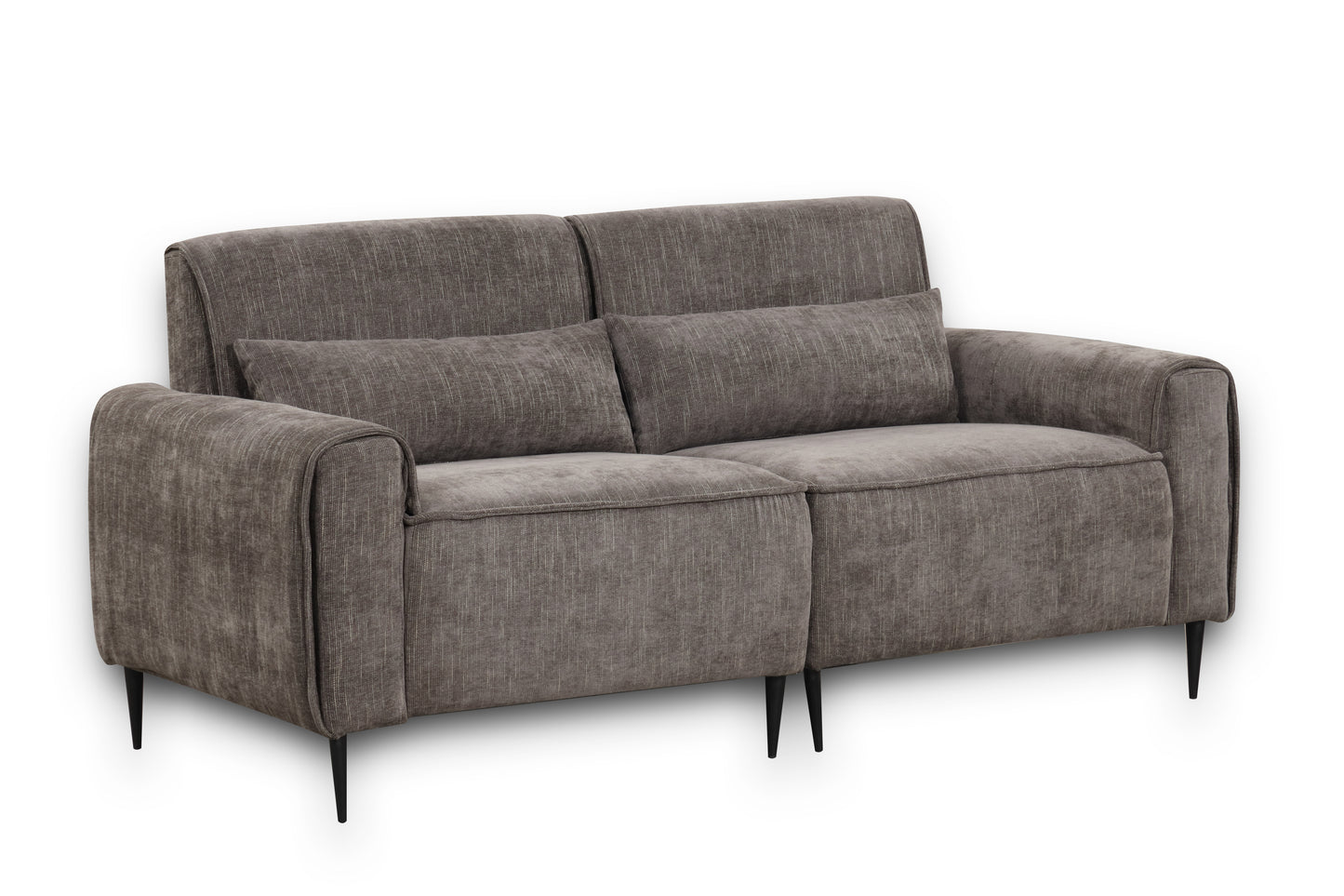 74" Gray Chenille Sofa with Metal Legs and Throw Pillows