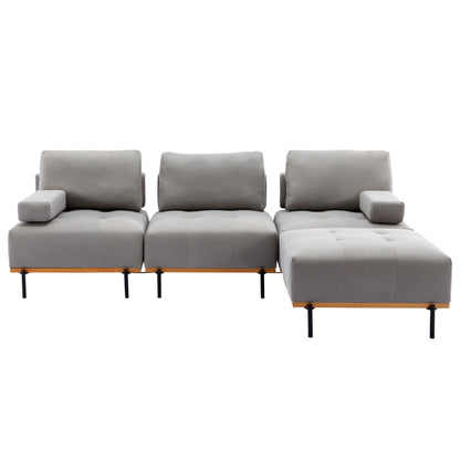 100.7'' L-Shape Sectional Sofa 3-Seater Couches with a Removable Ottoman, Comfortable Fabric for Living Room, Apartment, Grey