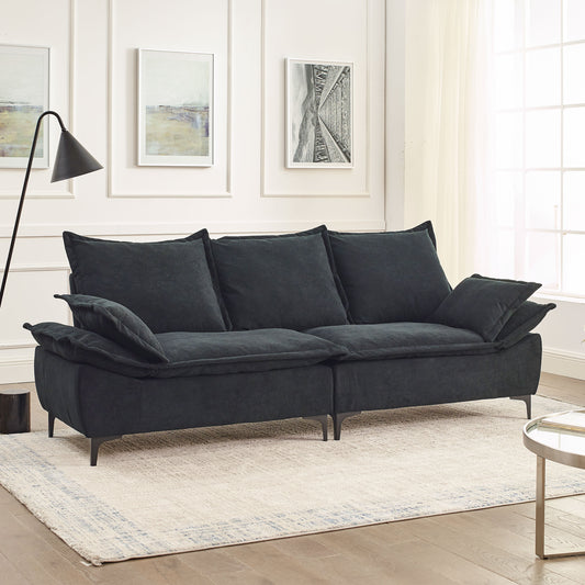 88.5 Modern Sailboat Sofa Dutch Velvet 3-Seater Sofa with Two Pillows for Small Spaces in Living Rooms, Apartments