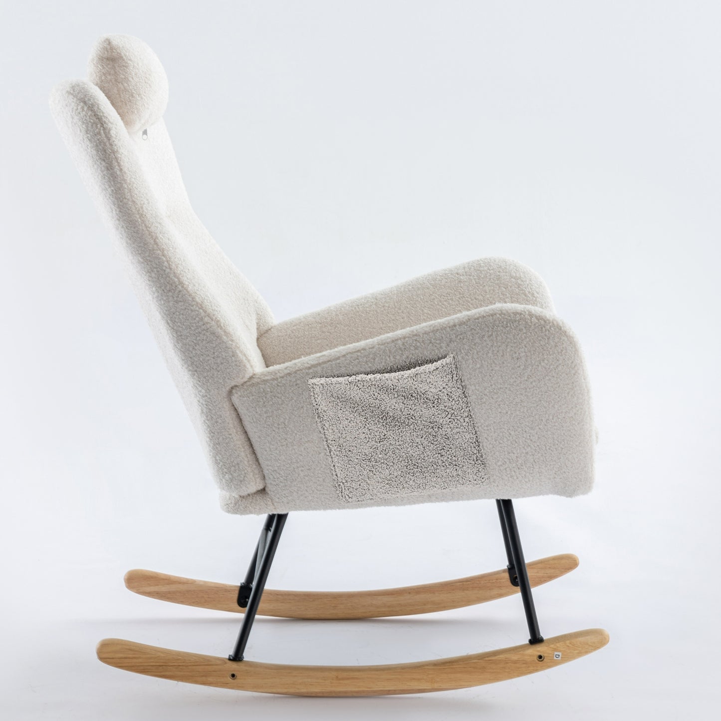 35.5 inch Rocking Chair with Pocket, Soft Teddy Fabric Rocking Chair for Nursery, Comfy Wingback Glider Rocker with Safe Solid Wood Base for Living Room Bedroom Balcony (white)