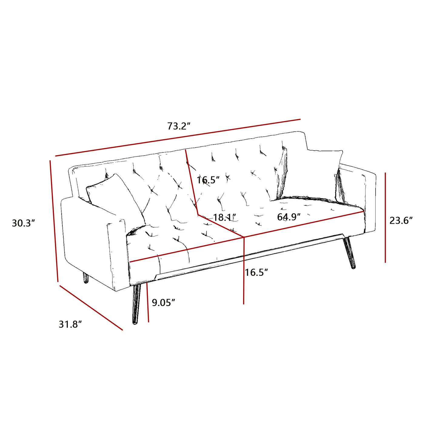 Cream White Convertible Folding Futon Sofa Bed, Sleeper Sofa Couch for Compact Living Space.