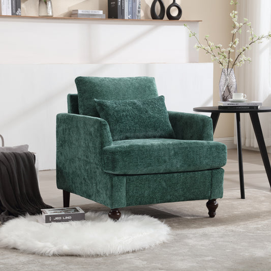 Wood Frame Armchair, Modern Accent Chair Lounge Chair for Living Room,Tufted Club Chair, Mid Century Modern Arm Chairs with Studded, Solid Wood Frame, for Bedroom, Reading (Emerald Chenille)