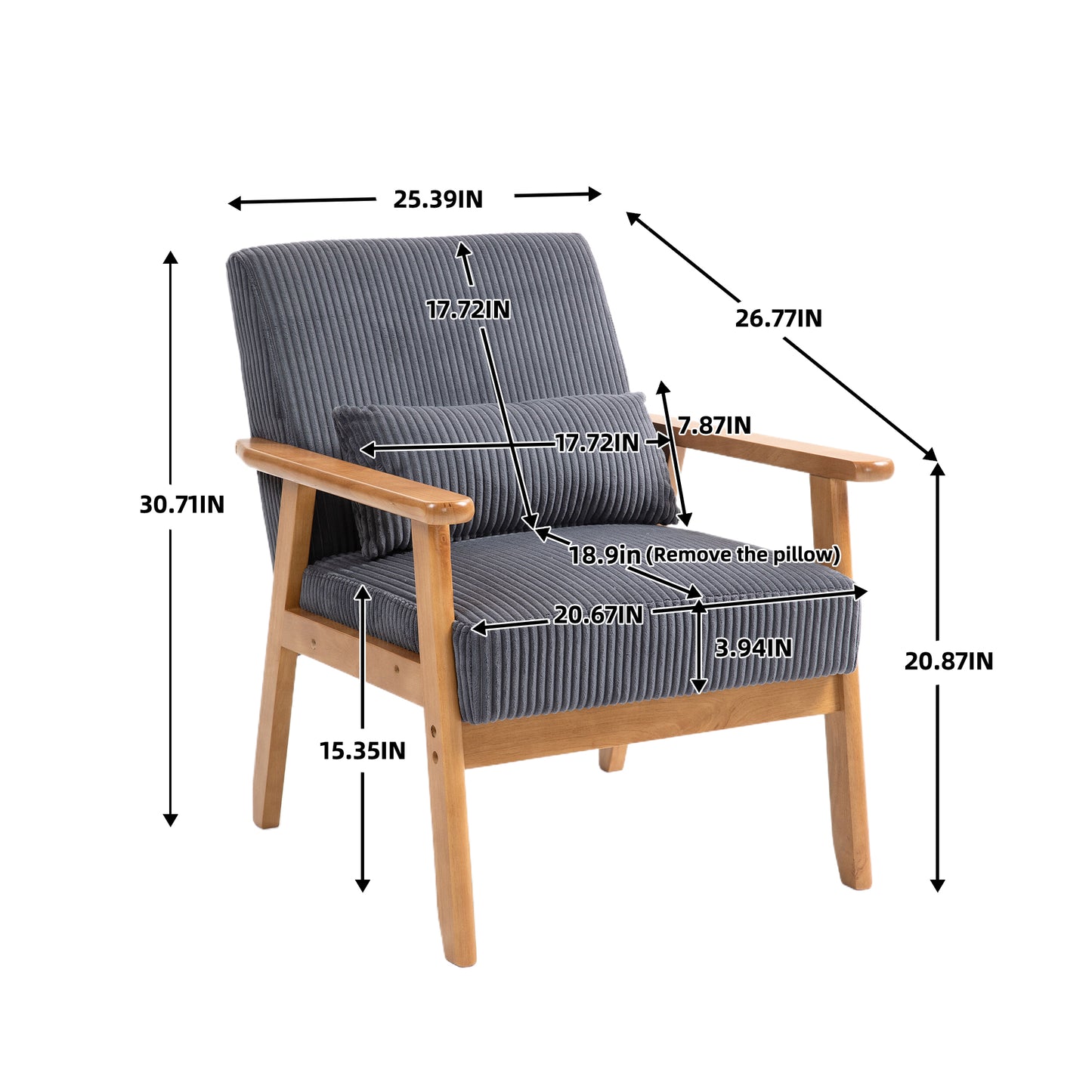 Leisure Chair with Solid Wood Armrest and Feet, Leisure chair, wood frame, velvet, l, solid rubber wood legs, Mid-Century Modern Accent chair, for Living Room Bedroom Studio chair,Two packs