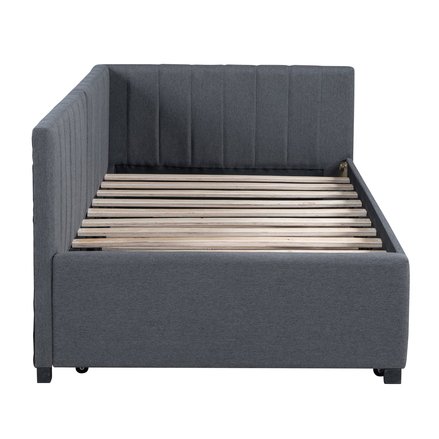 Upholstered Daybed with Trundle Twin Size Sofa Bed Frame No Box Spring Needed, Linen Fabric(Gray)