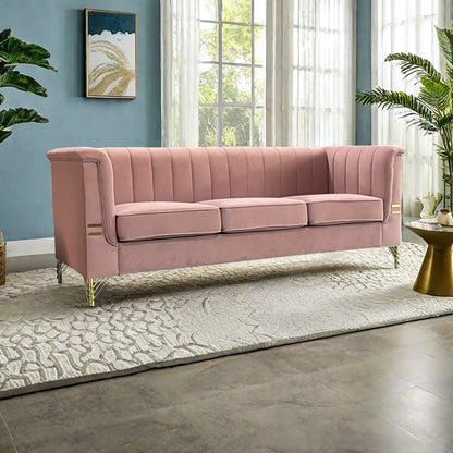 Modern Designs Velvet Upholstered Living Room Sofa, 3 Seat Sofa Couch with Golden Metal Legs for Home, Apartment or Office Pink SOFA