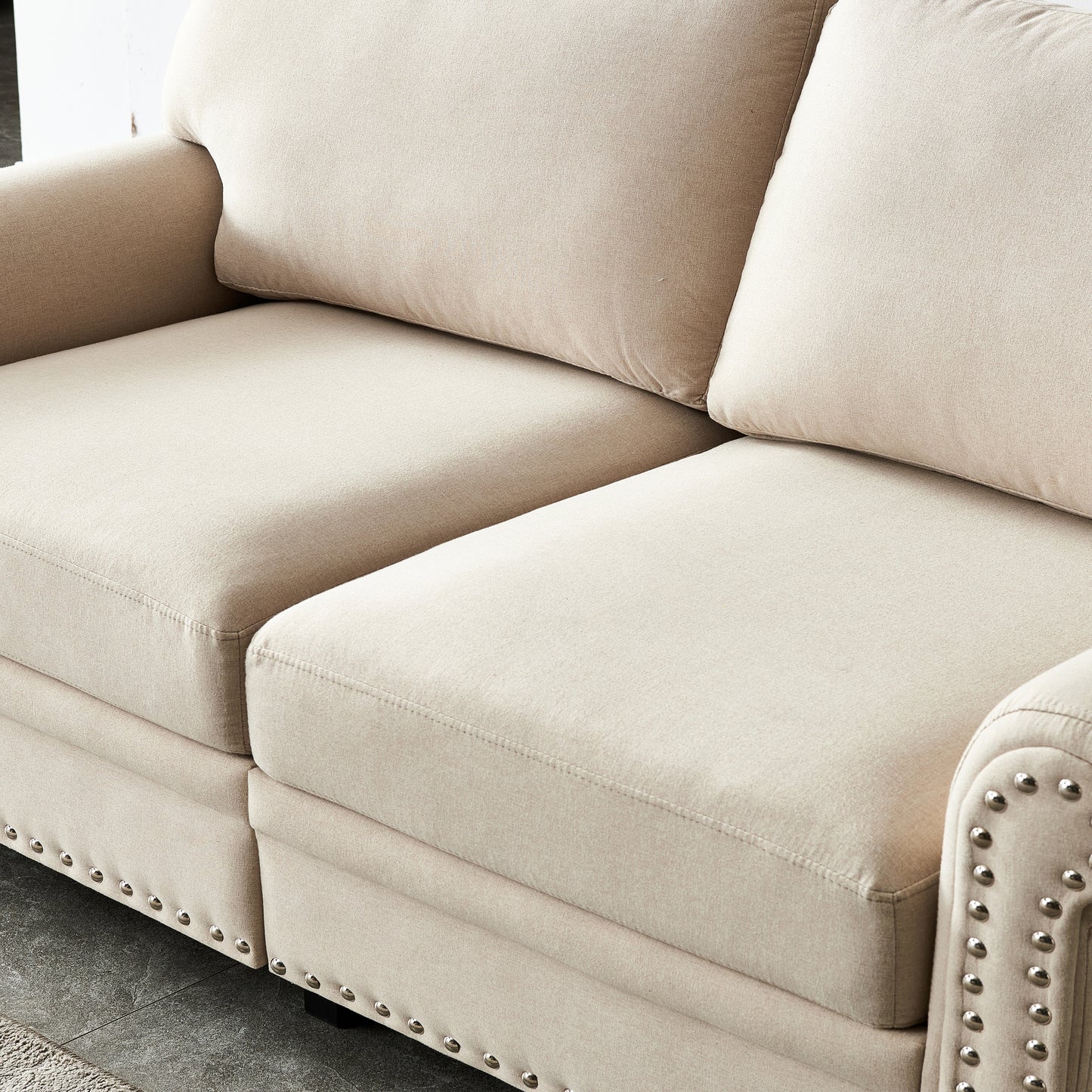 Linen Fabric Upholstery with Storage Loveseat (Beige)