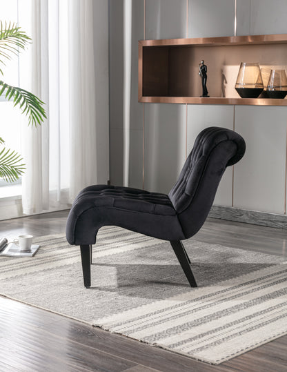 Modern Velvet Armless Accent Living Room Chair / Leisure Chair,Upholstered Fabric Button Comfortable Chair with Wooden Legs for Bedroom, Living Room, Office (Black Velvet)