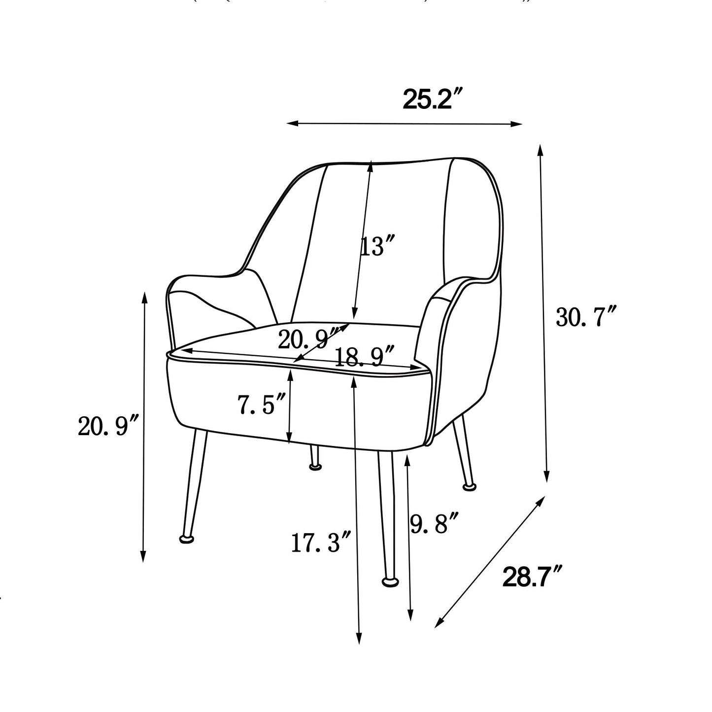 Modern Mid Century Chair velvet Sherpa Armchair for Living Room Bedroom Office Easy Assemble(NAVY)