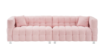 102-inch pink teddy fleece sofa with two throw pillows in living room Bedroom apartment sofa supported by hardware feet