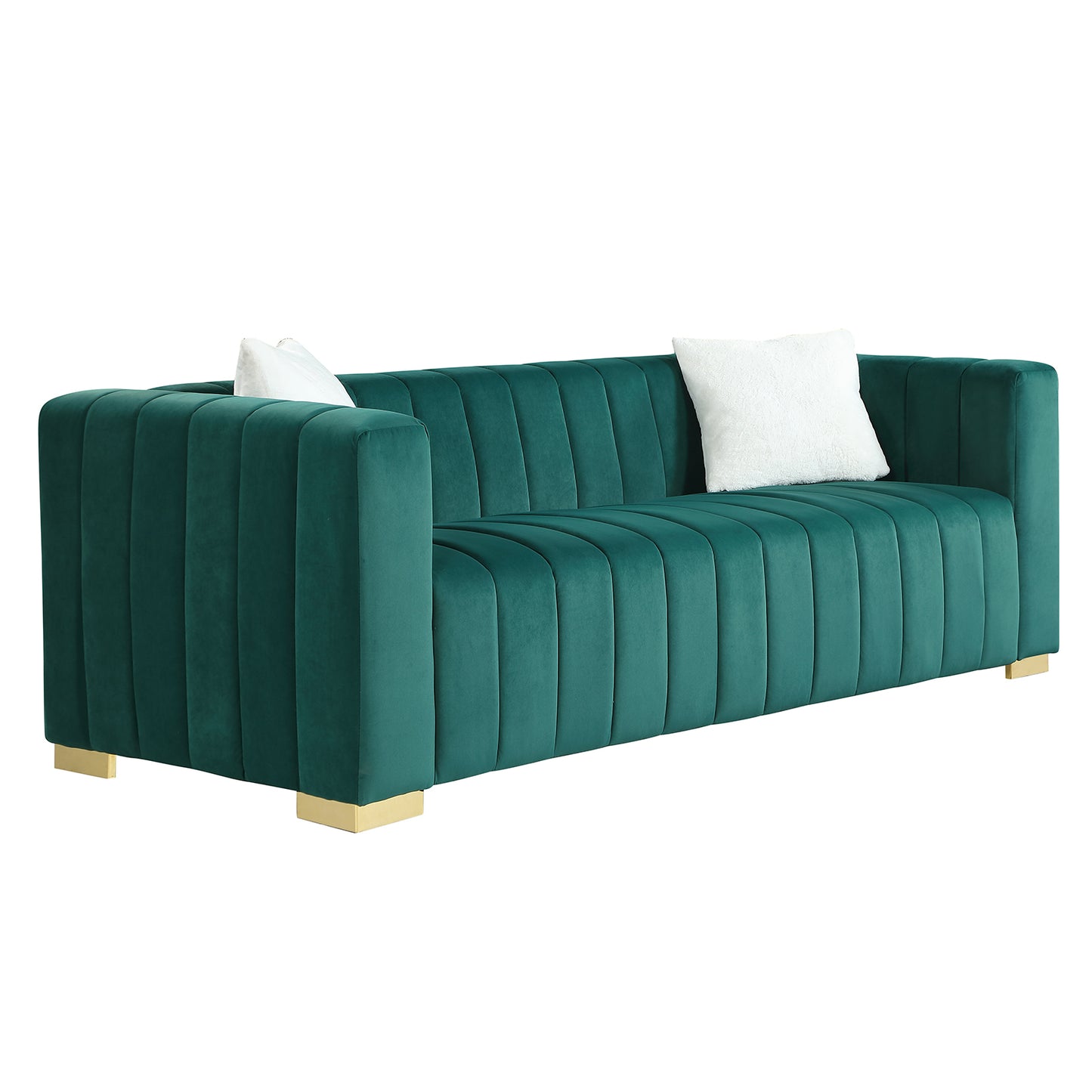 A modern channel sofa take on a traditional Chesterfield,Dark Green color,3 Seater