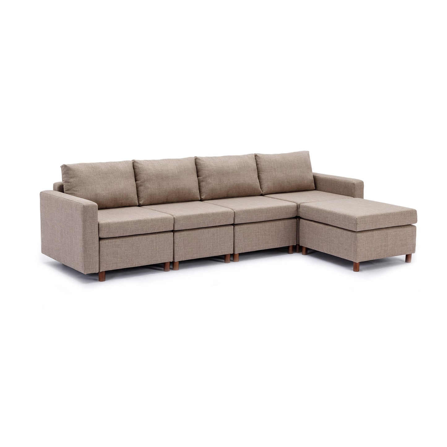 4 Seat Module Sectional Sofa Couch With 1 Ottoman for living room,Seat Cushion and Back Cushion Non-Removable and Non-Washable,Brown