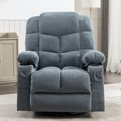 Massage Rocker Recliner Chair Rocking Chairs for Adults Oversized with 2 Cup Holders, USB Charge Port Soft Features a Manual Massage and Heat.A+B BLUE