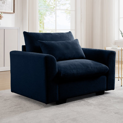 Blue Corduroy Deep Seat Single Sofa Accent Chair,Deep Seat Couch with Waist Pillow for Living Room/Apartment/Office