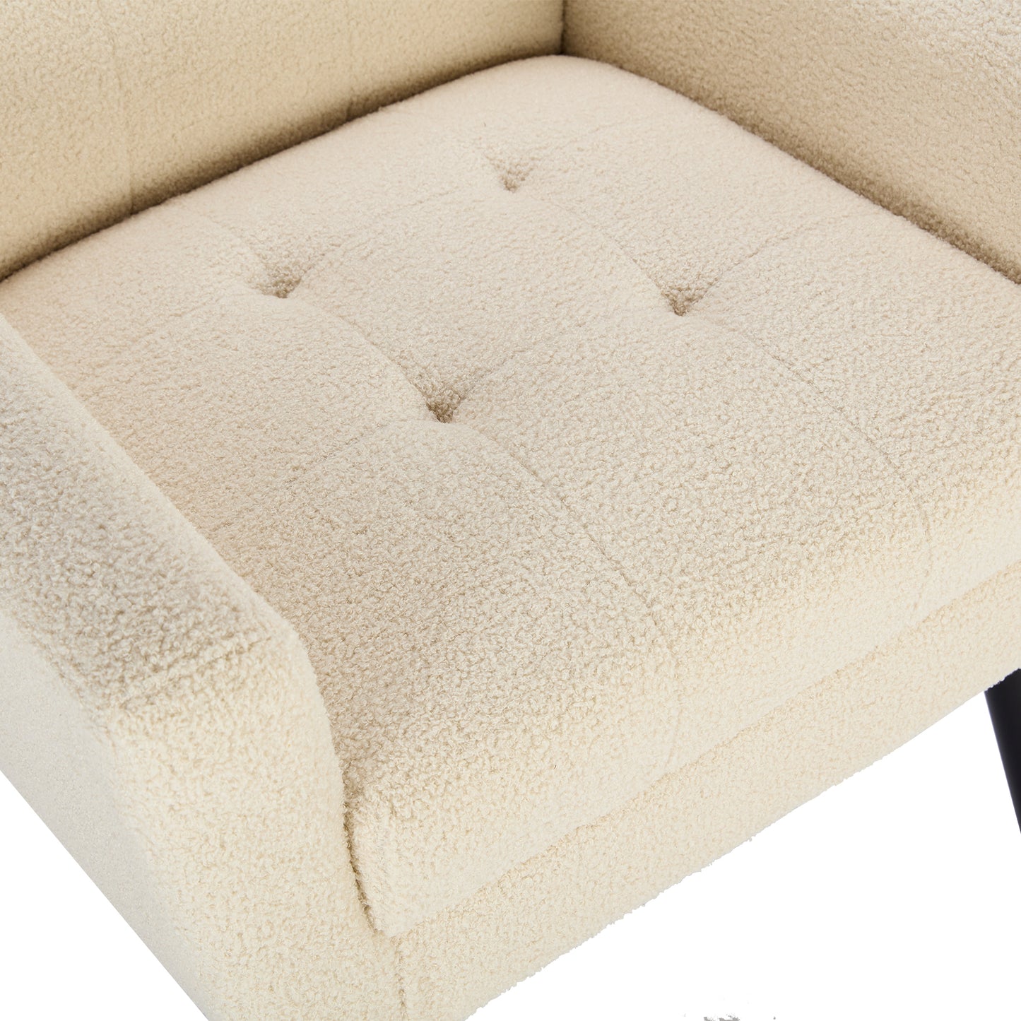 Modern Soft Teddy Material Ergonomics Accent Chair Living Room Chair Bedroom Chair Home Chair With Black Legs For Indoor Home-White Teddy Fabric