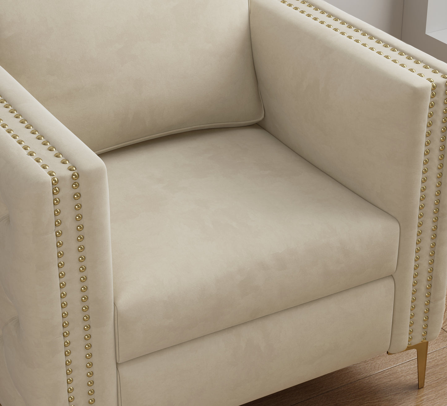 Accent Chair for Living Room Upholstered Arm Chair with Metal Legs Beige Velvet