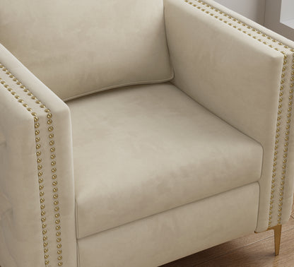 Accent Chair for Living Room Upholstered Arm Chair with Metal Legs Beige Velvet